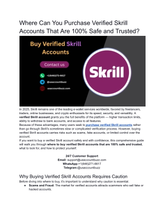 Where Can You Purchase Verified Skrill Accounts That Are 100% Safe and Trusted