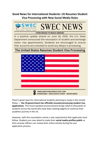 Good News for International Students US Resumes Student Visa Processing with New Social Media Rules