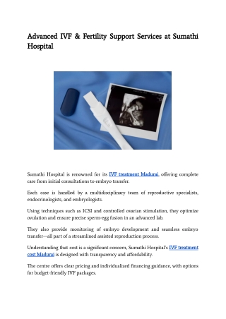 Advanced IVF & Fertility Support Services at Sumathi Hospital