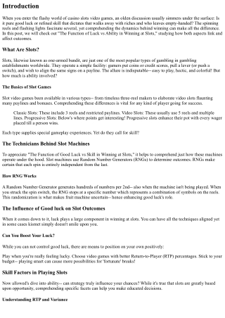 The Duty of Luck vs Ability in Winning at Ports