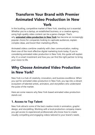 Transform Your Brand with Premier Animated Video Production in New York
