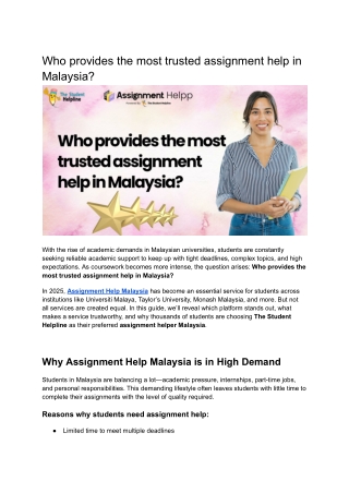 Who provides the most trusted assignment help in Malaysia