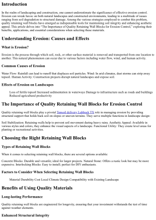 The Importance of Quality Retaining Wall Blocks for Erosion Control