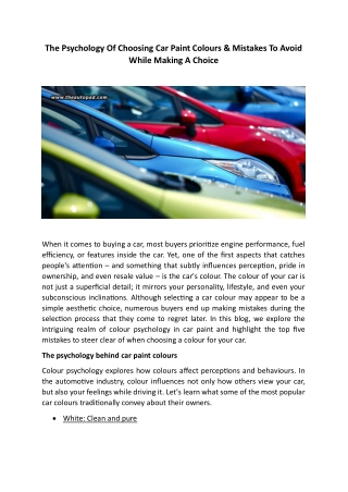 The Psychology Of Choosing Car Paint Colours & Mistakes To Avoid While Making A
