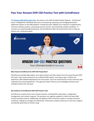 Guaranteed DOP-C02 Exam Success - Try Our Practice Tests Risk-Free Today!