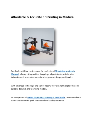 Affordable & Accurate 3D Printing in Madurai