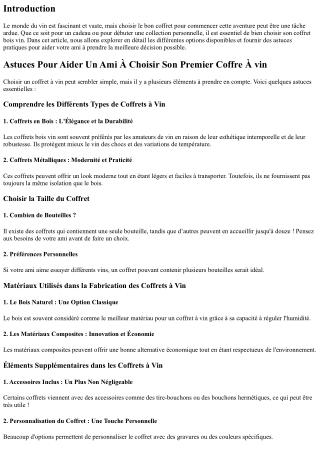 Astuces Pour Aider Un Ami À Choisir Son Premier Coffre À vin