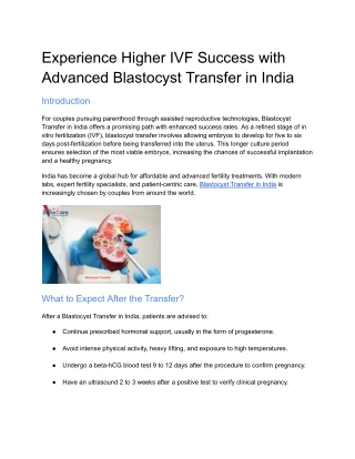 Blastocyst Transfer in India