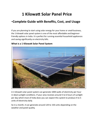 1 Kilowatt Solar Panel Price