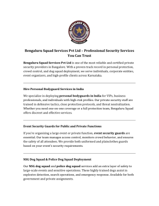 "Professional Security Services – Hire Personal Bodyguard, NSG Dog Squad, Event