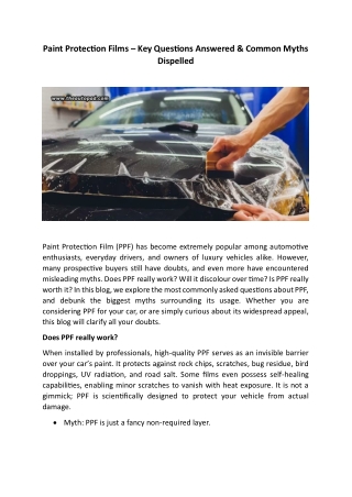 Paint Protection Films - Key Questions Answered & Common Myths Dispelled