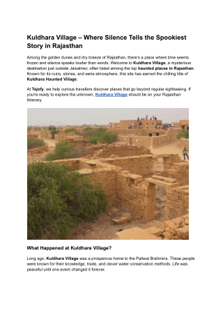 Kuldhara Village – Where Silence Tells the Spookiest Story in Rajasthan