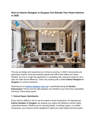 How an Interior Designer in Gurgaon Can Elevate Your Home Interiors in 2025
