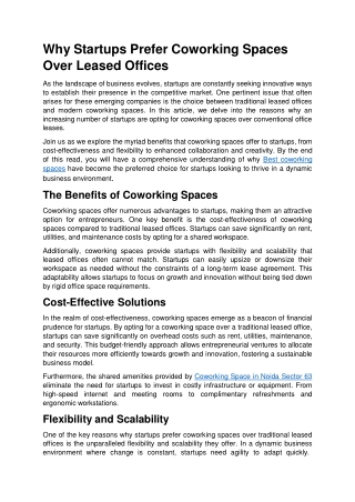 Why Startups Prefer Coworking Spaces Over Leased Offices