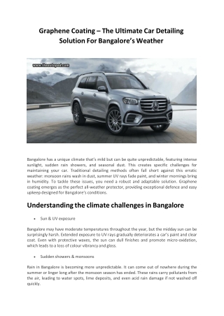 Graphene Coating – The Ultimate Car Detailing Solution For Bangalore’s Weather