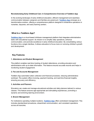 Revolutionizing Early Childhood Care: A Comprehensive Overview of Toddlers App