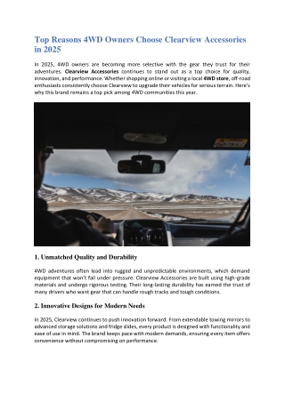 Top Reasons 4WD Owners Choose Clearview Accessories in 2025
