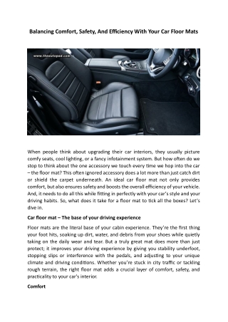 Balancing Comfort, Safety, And Efficiency With Your Car Floor Mats