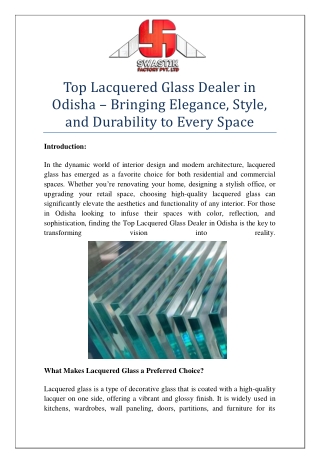 Top Lacquered Glass Dealer in Odisha – Bringing Elegance, Style, and Durability to Every Space