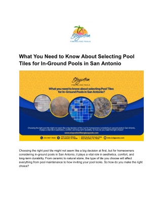 What You Need to Know About Selecting Pool Tiles for In-Ground Pools in San Antonio