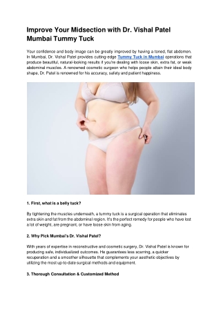 Improve Your Midsection with Dr. Vishal Patel Mumbai Tummy Tuck