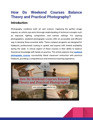 How Do Weekend Courses Balance Theory and Practical Photography_Indian photo Academy