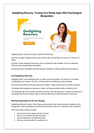 Gaslighting Recovery: Trusting Your Reality Again