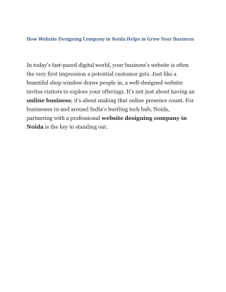 How Website Designing Company in Noida Helps in Grow Your Business