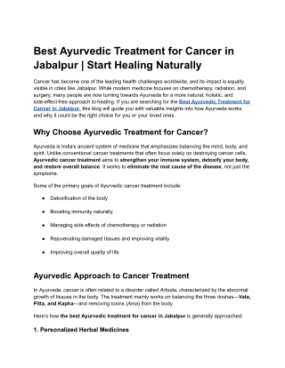 Best Ayurvedic Treatment for Cancer in Jabalpur _ Start Healing Naturally