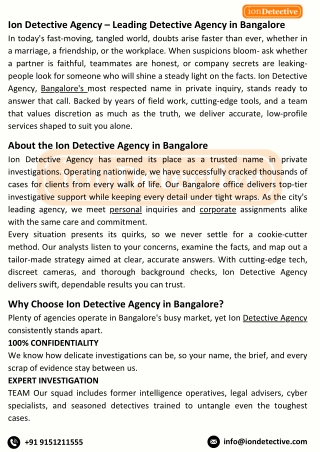 Ion Detective Agency – Leading Detective Agency in Bangalore