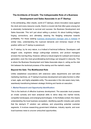 Business development and sales associate job in Kolkata