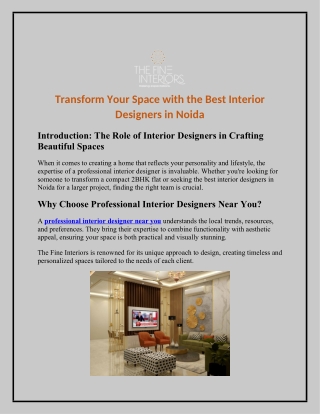 Transform Your Space with the Best Interior Designers in Noida