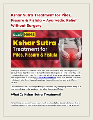 Kshar Sutra Treatment for Piles, Fissure & Fistula – Ayurvedic Relief Without Surgery