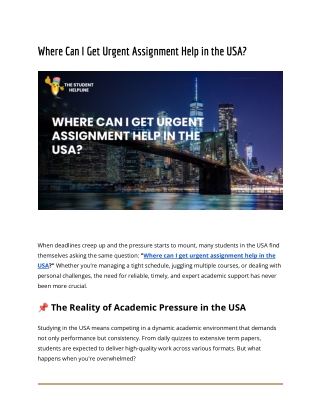 Where Can I Get Urgent Assignment Help in the USA_