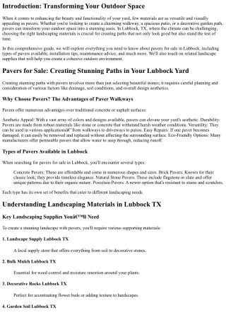 Pavers for Sale: Creating Stunning Paths in Your Lubbock Yard