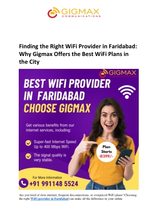 Finding the Right WiFi Provider in Faridabad Why Gigmax Offers the Best WiFi Plans in the City