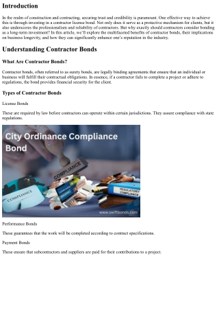 Realizing the Long-Term Value of Investing in a Contractors’ Bond