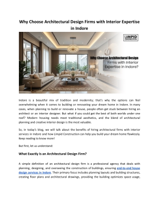 Why Choose Architectural Design Firms with Interior Expertise in Indore