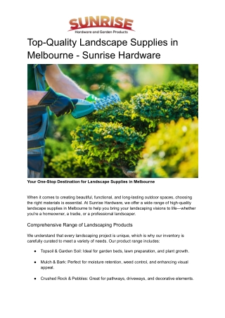 Top-Quality Landscape Supplies in Melbourne - Sunrise Hardware