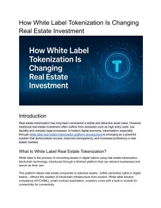 How White Label Tokenization Is Changing Real Estate Investment