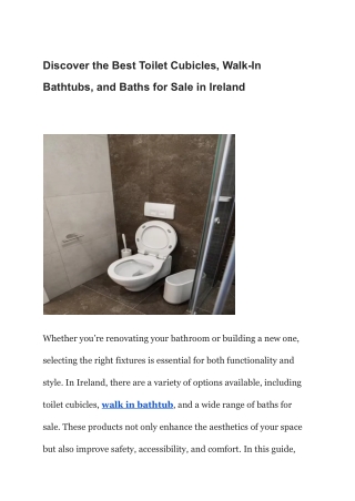 Discover the Best Toilet Cubicles, Walk-In Bathtubs, and Baths for Sale in Ireland