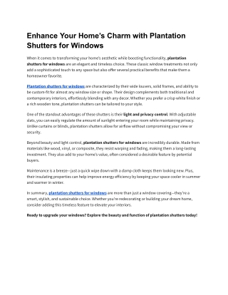 Enhance Your Home’s Charm with Plantation Shutters for Windows
