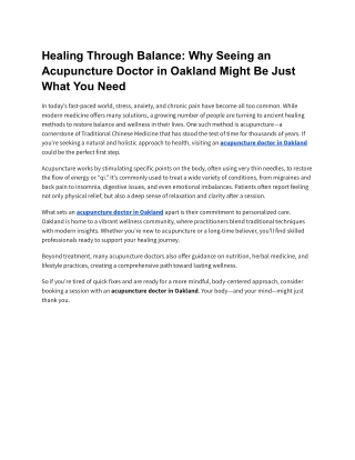 Healing Through Balance_ Why Seeing an Acupuncture Doctor in Oakland Might Be Just What You Need