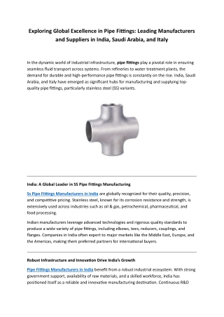 Exploring Global Excellence in Pipe Fittings