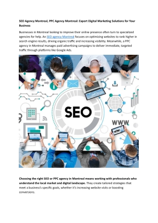 SEO Agency Montreal, PPC Agency Montreal Expert Digital Marketing Solutions for Your Business