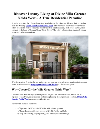Discover Luxury Living at Divine Villa Greater Noida West