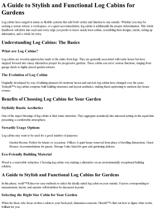 A Guide to Stylish and Functional Log Cabins for Gardens