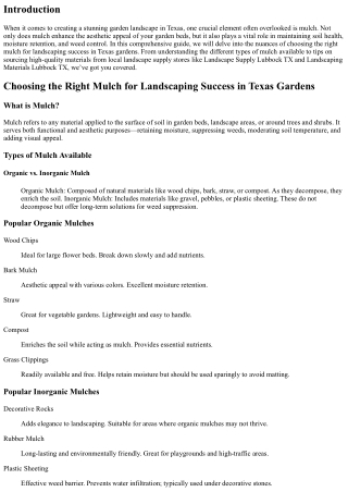 Choosing the Right Mulch for Landscaping Success in Texas Gardens