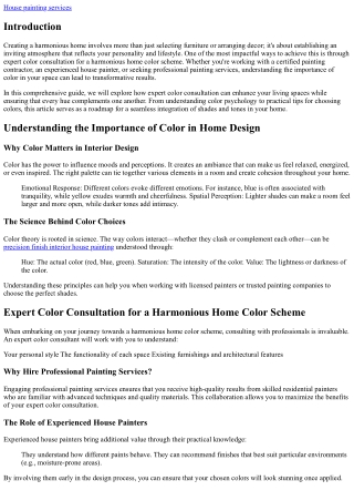 Expert Color Consultation for a Harmonious Home Color Scheme