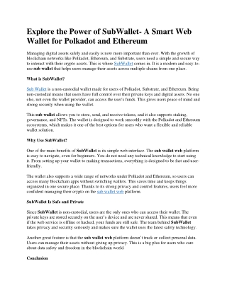 Explore the Power of SubWallet- A Smart Web Wallet for Polkadot and Ethereum